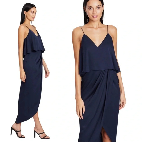 Shona Joy Luxe Bridesmaid Frill Formal Maxi Long Dress Navy Size 10 - Picture 2 of 13